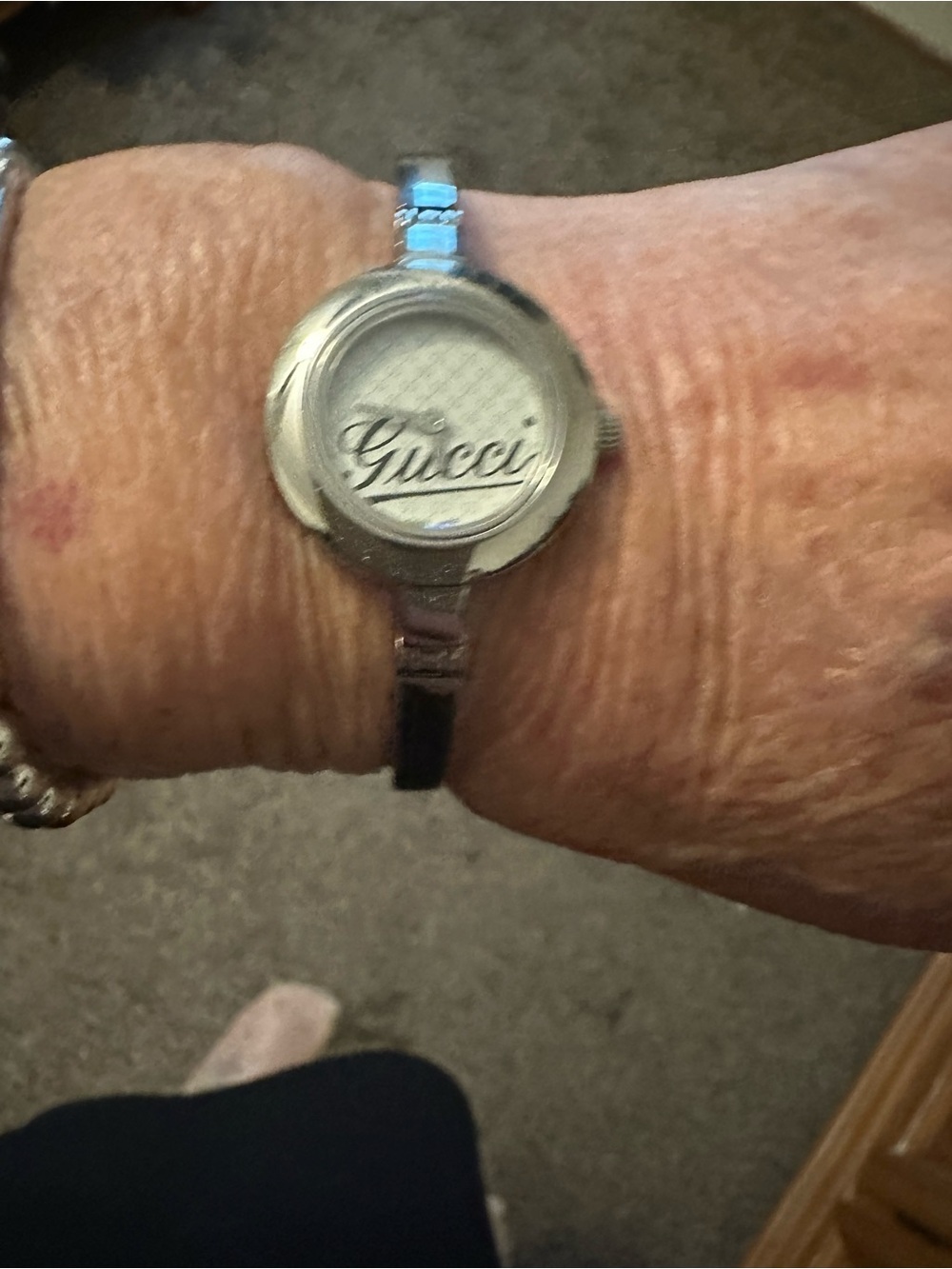 Gucci Silver-Tone Logo Dial Bangle Watch